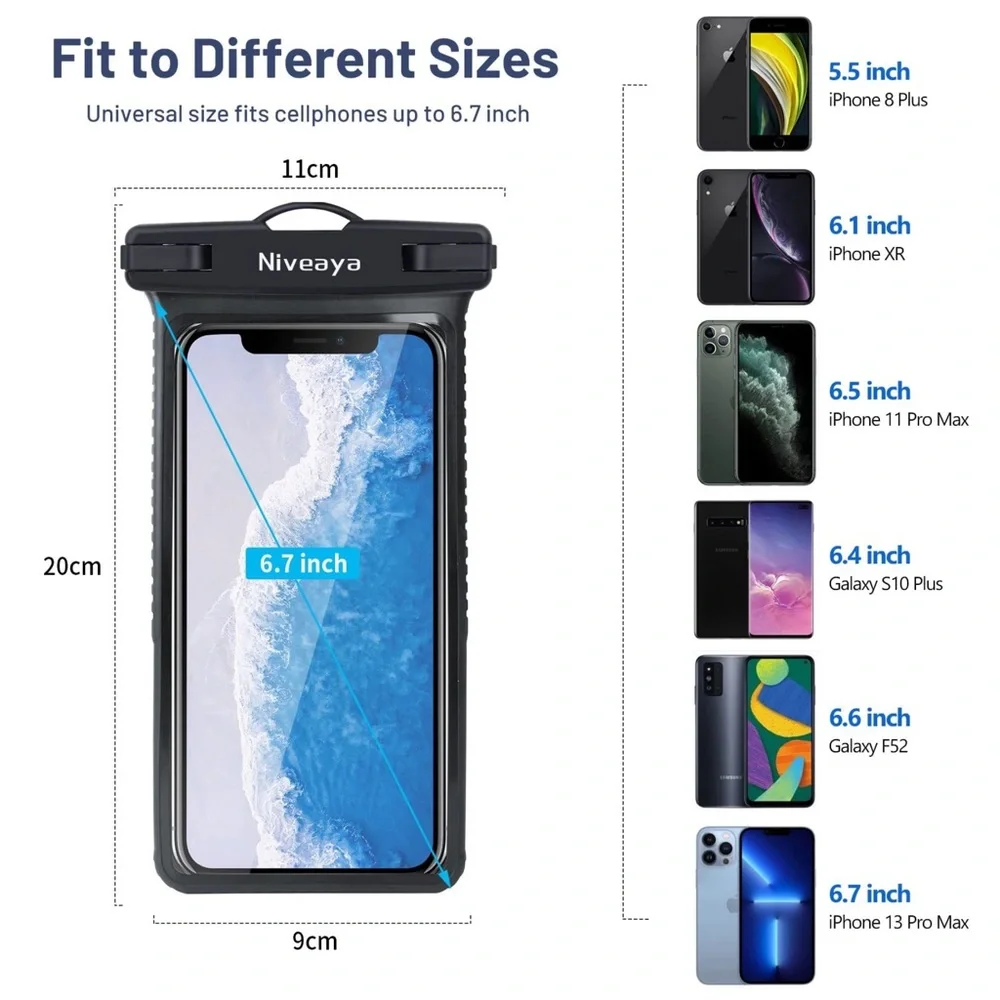 3D Waterproof Phone Case IPX8 Shockproof Phone Pouch Dry Bag Cover Black